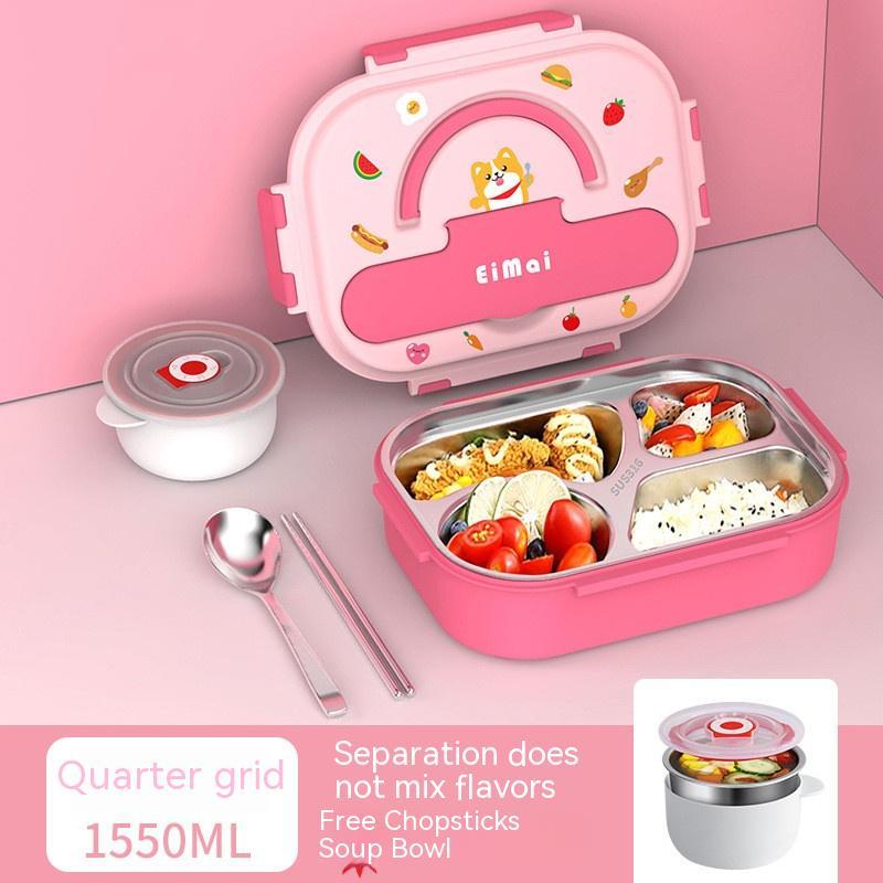 Cute Stainless Steel Insulated Lunch Box & Cartoon Bag Set- Leakproof, Hot & Cold Storage