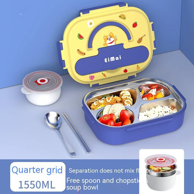 Cute Stainless Steel Insulated Lunch Box & Cartoon Bag Set- Leakproof, Hot & Cold Storage