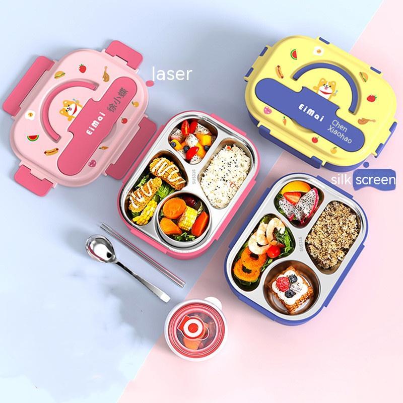 Cute Stainless Steel Insulated Lunch Box & Cartoon Bag Set- Leakproof, Hot & Cold Storage
